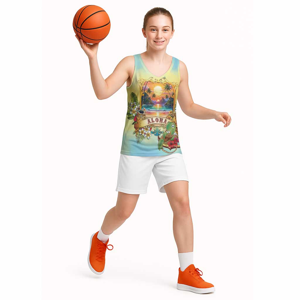 Aloha Hawaii Turtle Basketball Jersey Retro Style - Polynesian Pride