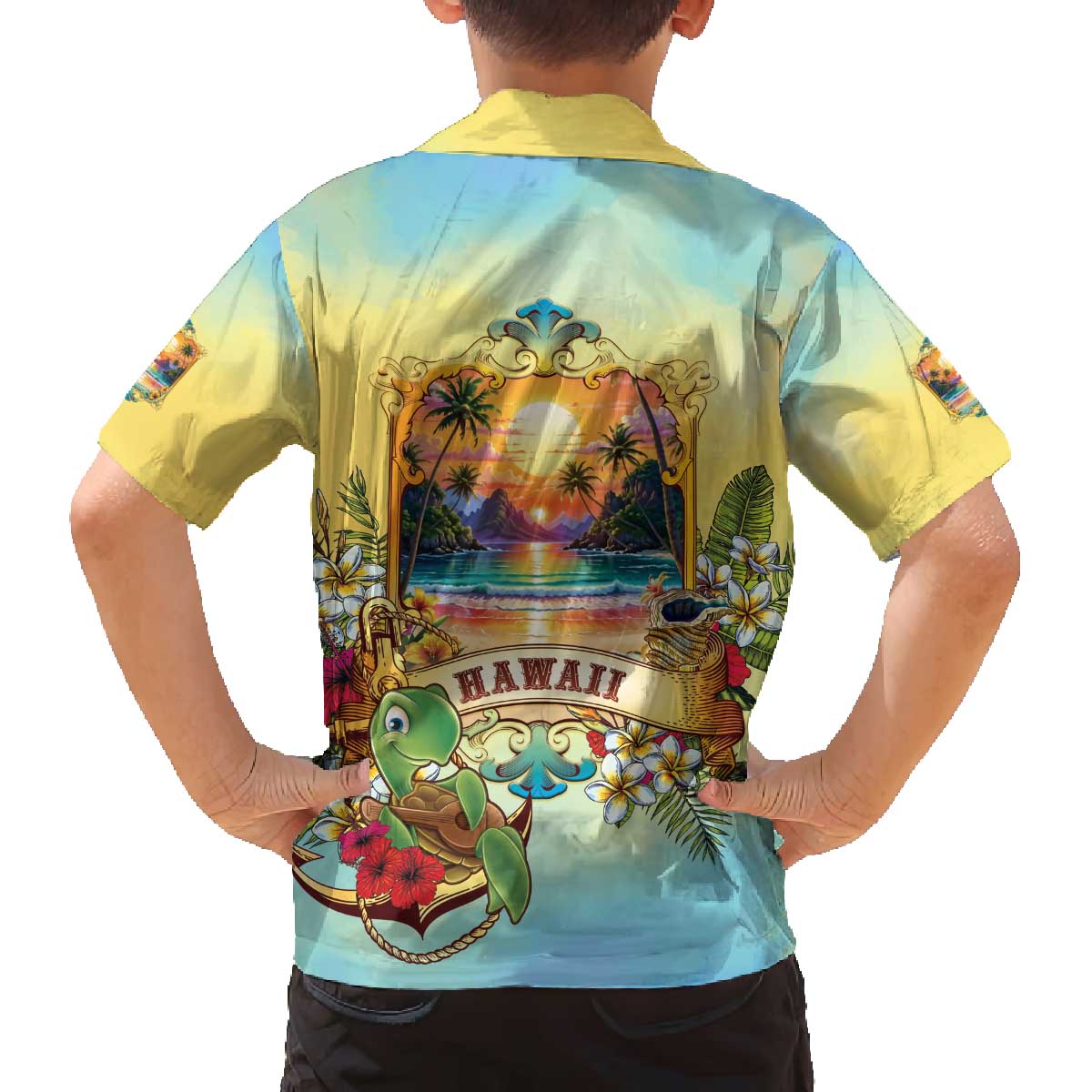 Aloha Hawaii Turtle Family Matching Off The Shoulder Long Sleeve Dress and Hawaiian Shirt Retro Style - Polynesian Pride