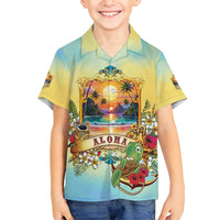 Aloha Hawaii Turtle Family Matching Off Shoulder Short Dress and Hawaiian Shirt Retro Style - Polynesian Pride
