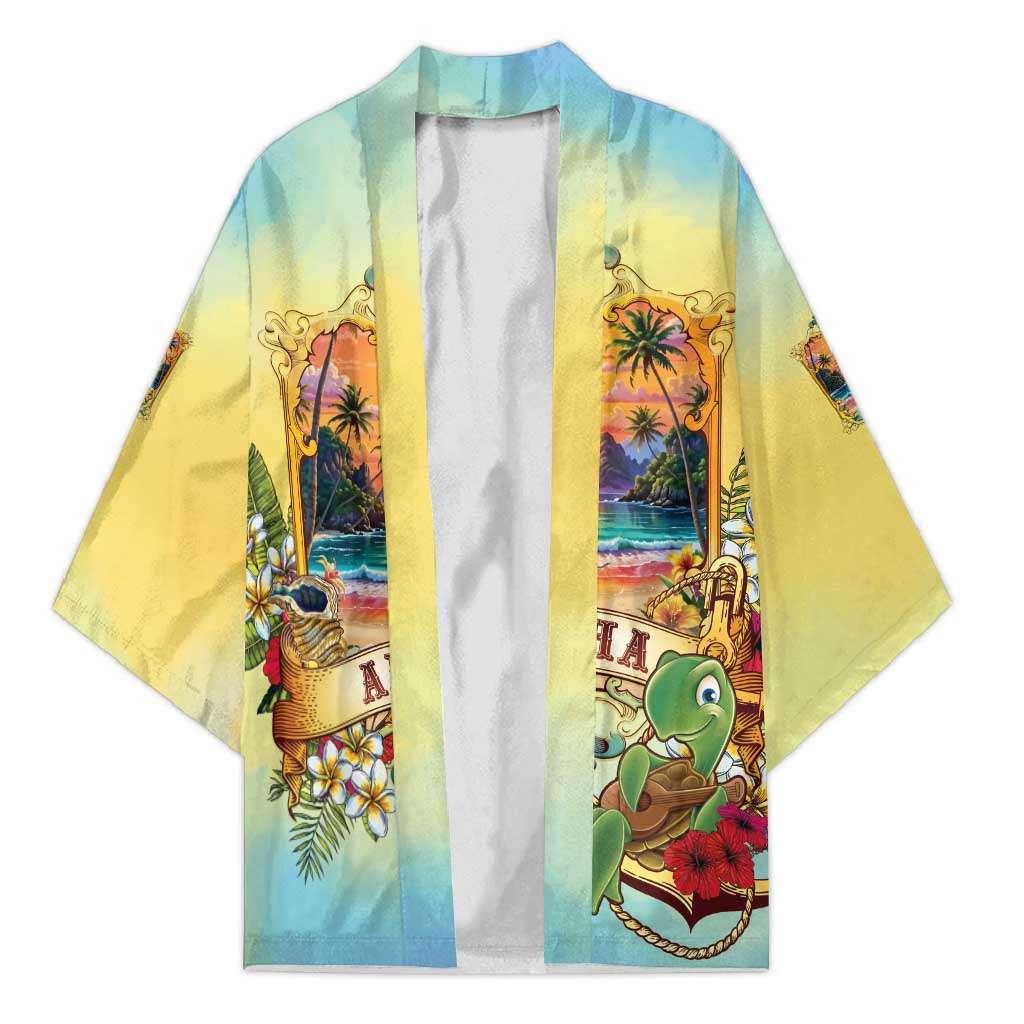 Aloha Hawaii Turtle Kimono Retro Style LT05 Unisex Beige - Polynesian Pride