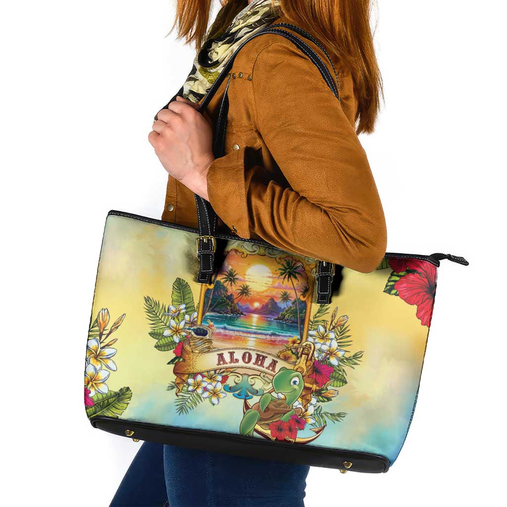 Aloha Hawaii Turtle Leather Tote Bag Retro Style - Polynesian Pride