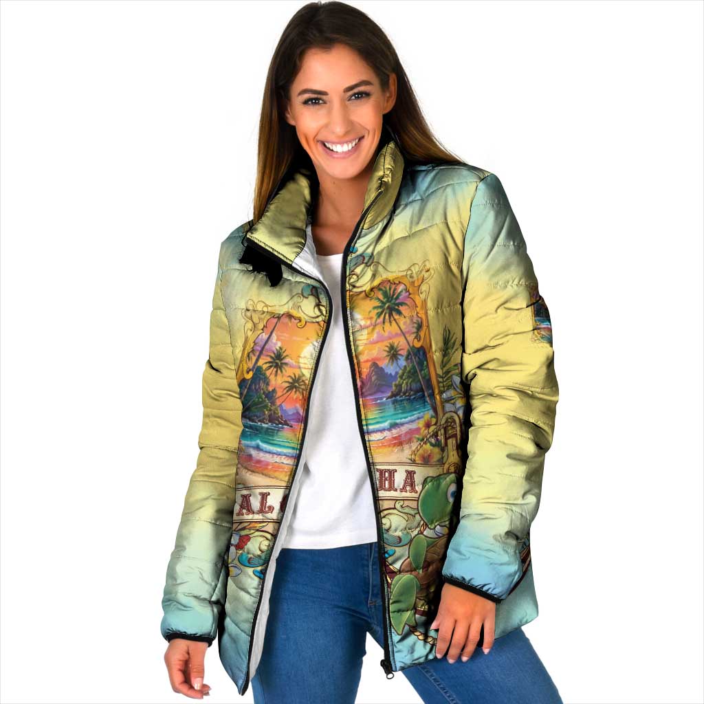 Aloha Hawaii Turtle Padded Jacket Retro Style LT05 Women Beige - Polynesian Pride