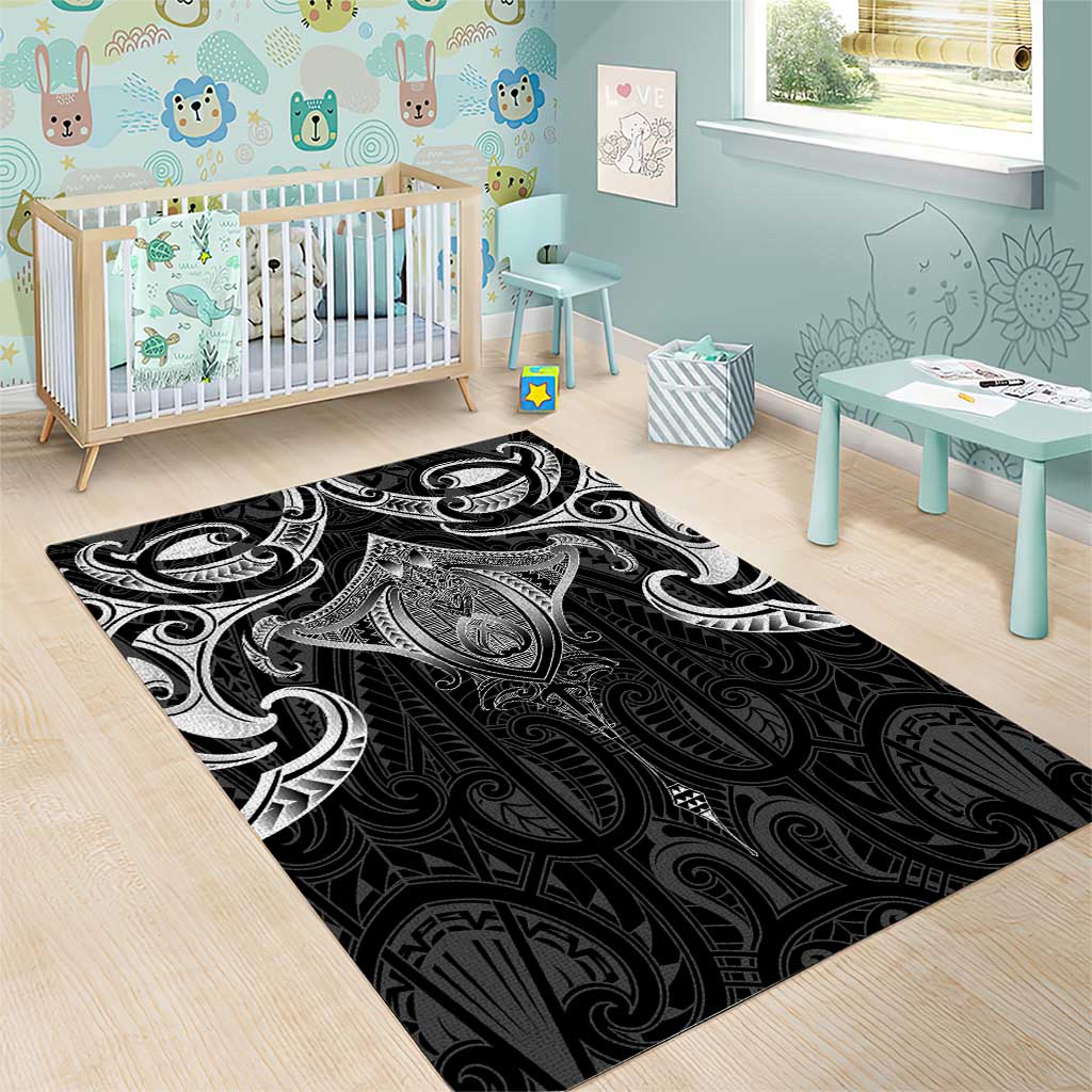 New Zealand Aotearoa Area Rug Maori Manta Ray Moko Black - Polynesian Pride