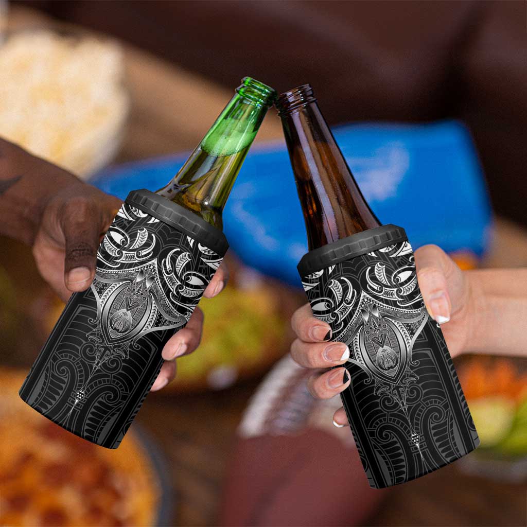 New Zealand Aotearoa 4 in 1 Can Cooler Tumbler Maori Manta Ray Moko Black - Polynesian Pride