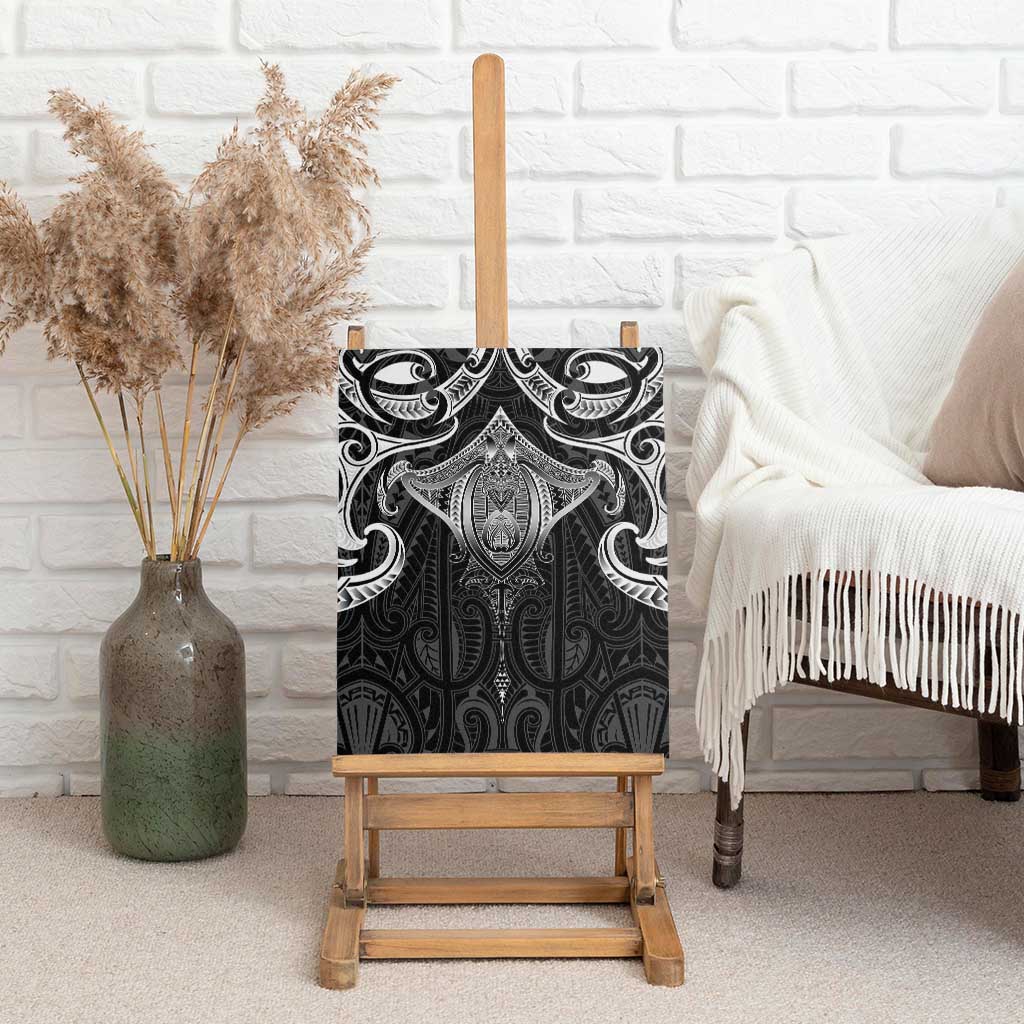 New Zealand Aotearoa Canvas Wall Art Maori Manta Ray Moko Black - Polynesian Pride