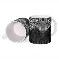 New Zealand Aotearoa Ceramic Mug Maori Manta Ray Moko Black - Polynesian Pride