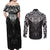 New Zealand Aotearoa Couples Matching Off Shoulder Maxi Dress and Long Sleeve Button Shirt Maori Manta Ray Moko Black - Polynesian Pride