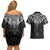 New Zealand Aotearoa Couples Matching Off Shoulder Short Dress and Hawaiian Shirt Maori Manta Ray Moko Black - Polynesian Pride