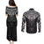 New Zealand Aotearoa Couples Matching Puletasi and Long Sleeve Button Shirt Maori Manta Ray Moko Black - Polynesian Pride