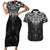 New Zealand Aotearoa Couples Matching Short Sleeve Bodycon Dress and Hawaiian Shirt Maori Manta Ray Moko Black - Polynesian Pride