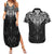 New Zealand Aotearoa Couples Matching Summer Maxi Dress and Hawaiian Shirt Maori Manta Ray Moko Black - Polynesian Pride