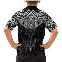 New Zealand Aotearoa Family Matching Mermaid Dress and Hawaiian Shirt Maori Manta Ray Moko Black LT05 - Polynesian Pride