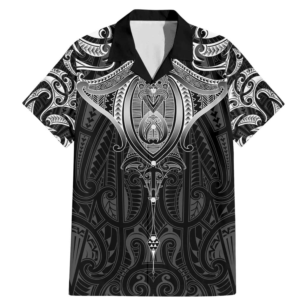 New Zealand Aotearoa Family Matching Mermaid Dress and Hawaiian Shirt Maori Manta Ray Moko Black LT05 Dad's Shirt - Short Sleeve Black - Polynesian Pride