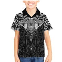 New Zealand Aotearoa Family Matching Mermaid Dress and Hawaiian Shirt Maori Manta Ray Moko Black LT05 Son's Shirt Black - Polynesian Pride