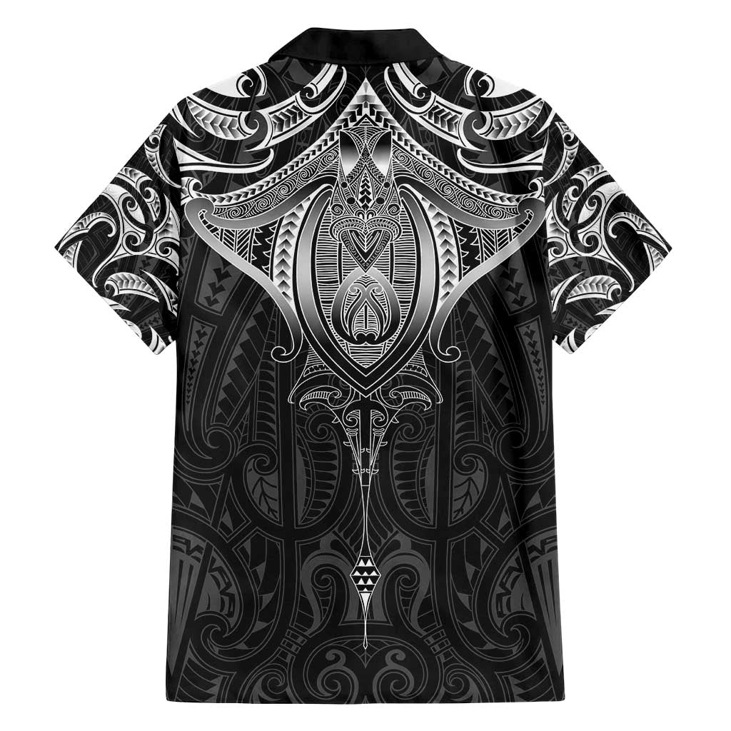 New Zealand Aotearoa Family Matching Off Shoulder Maxi Dress and Hawaiian Shirt Maori Manta Ray Moko Black LT05 - Polynesian Pride