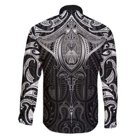 New Zealand Aotearoa Family Matching Off Shoulder Maxi Dress and Hawaiian Shirt Maori Manta Ray Moko Black LT05 - Polynesian Pride