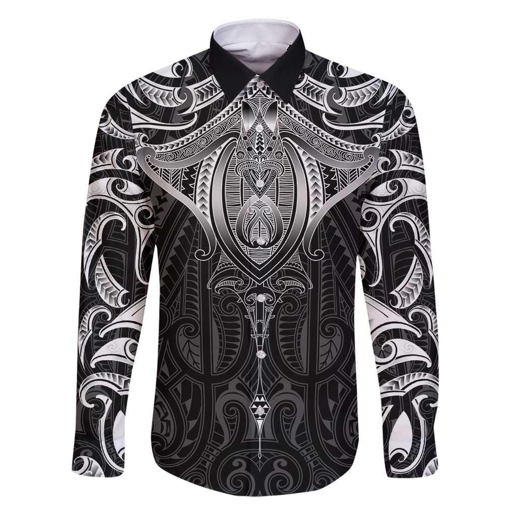 New Zealand Aotearoa Family Matching Puletasi and Hawaiian Shirt Maori Manta Ray Moko Black - Polynesian Pride