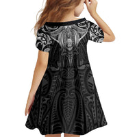 New Zealand Aotearoa Family Matching Short Sleeve Bodycon Dress and Hawaiian Shirt Maori Manta Ray Moko Black LT05 - Polynesian Pride