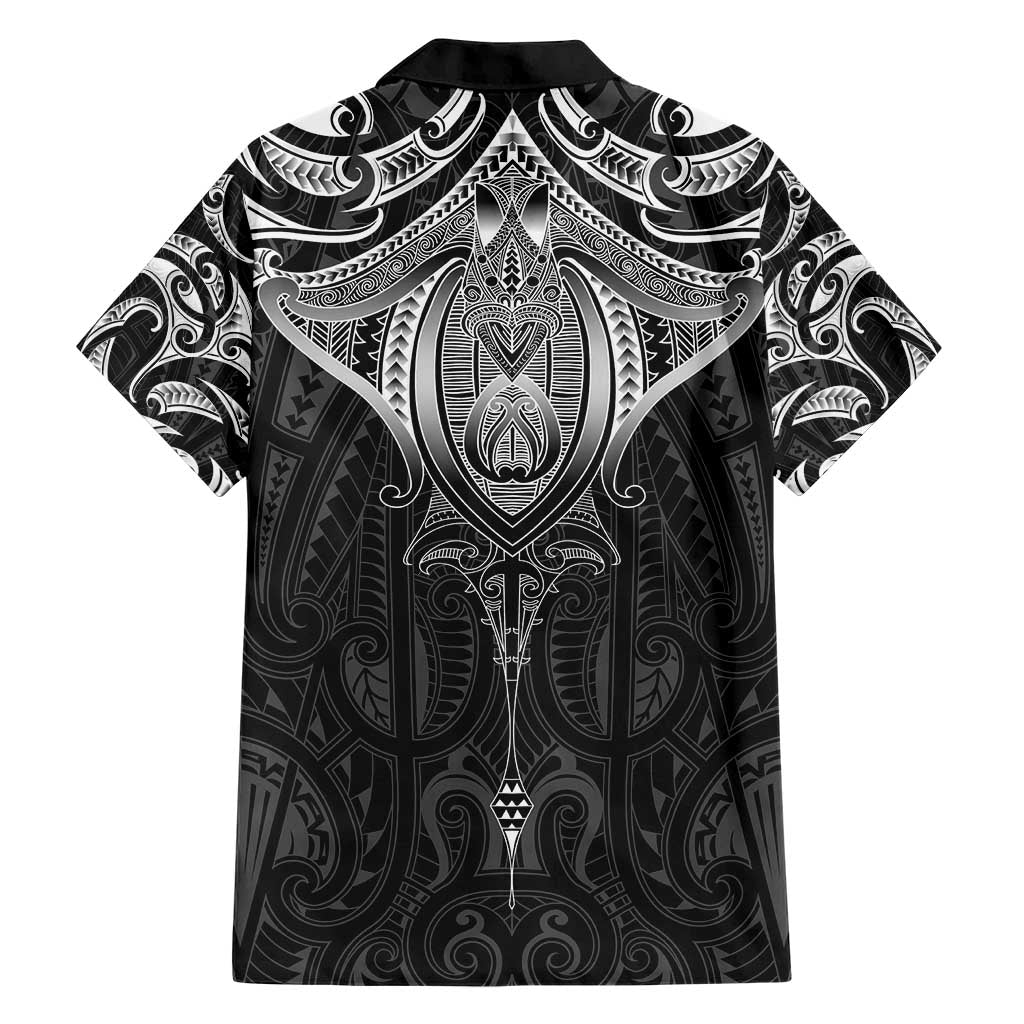 New Zealand Aotearoa Family Matching Short Sleeve Bodycon Dress and Hawaiian Shirt Maori Manta Ray Moko Black LT05 - Polynesian Pride