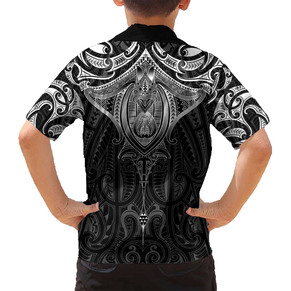 New Zealand Aotearoa Family Matching Summer Maxi Dress and Hawaiian Shirt Maori Manta Ray Moko Black LT05 - Polynesian Pride