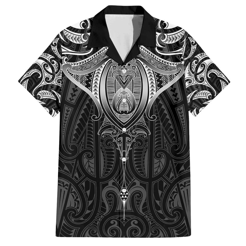 New Zealand Aotearoa Family Matching Summer Maxi Dress and Hawaiian Shirt Maori Manta Ray Moko Black LT05 Dad's Shirt - Short Sleeve Black - Polynesian Pride
