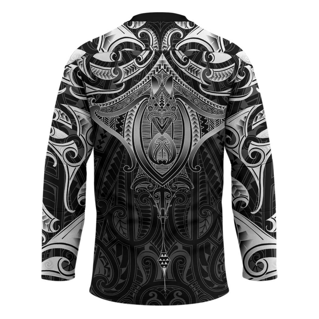 New Zealand Aotearoa Hockey Jersey Maori Manta Ray Moko Black - Polynesian Pride