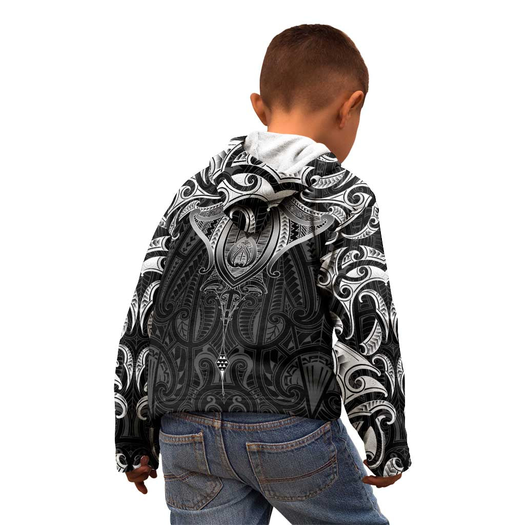 New Zealand Aotearoa Kid Hoodie Maori Manta Ray Moko Black - Polynesian Pride