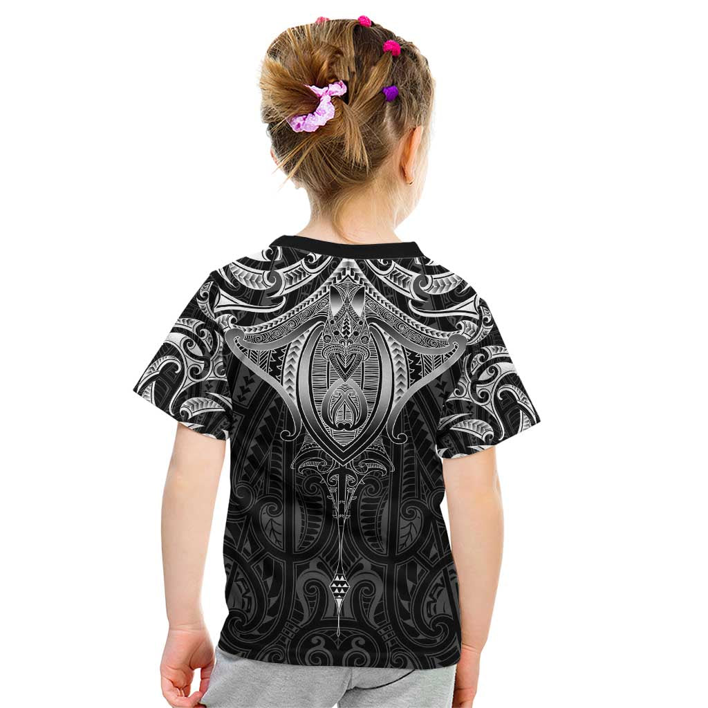 New Zealand Aotearoa Kid T Shirt Maori Manta Ray Moko Black - Polynesian Pride