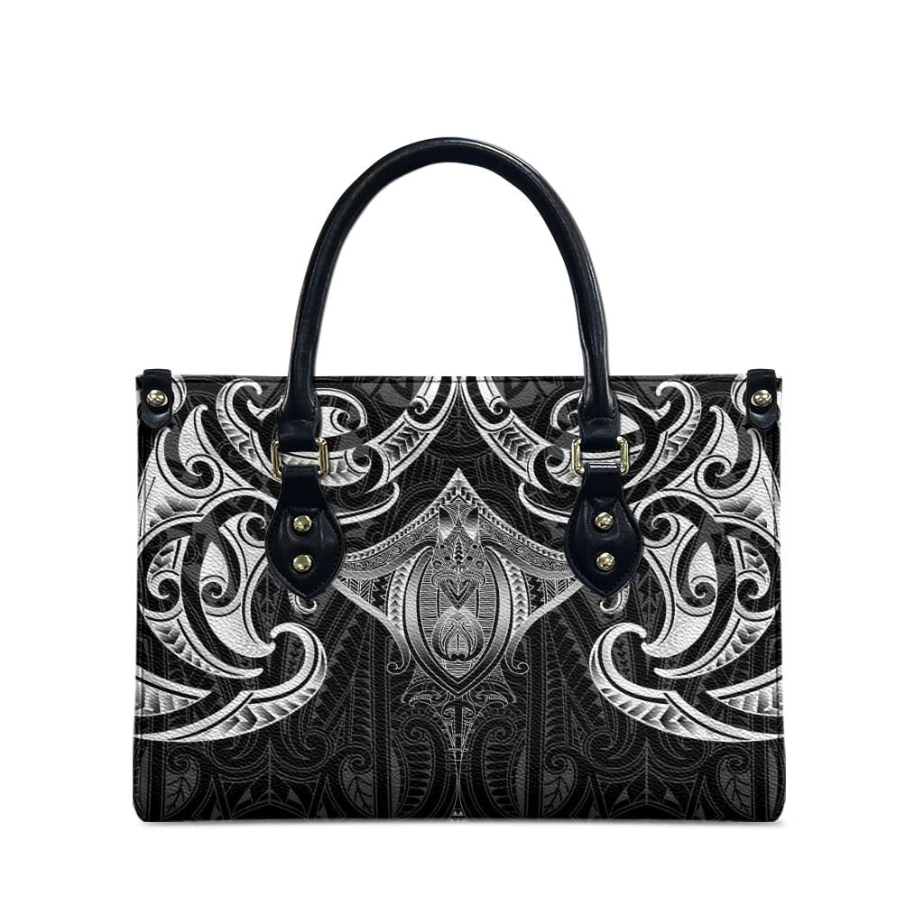 New Zealand Aotearoa Leather Bag Maori Manta Ray Moko Black - Polynesian Pride