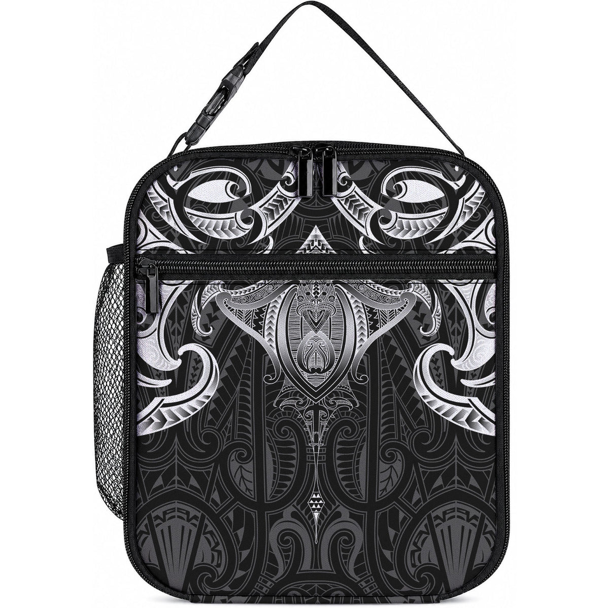 New Zealand Aotearoa Lunch Bag Maori Manta Ray Moko Black LT05 10.2 × 8.3 × 4.3 inch Black - Polynesian Pride