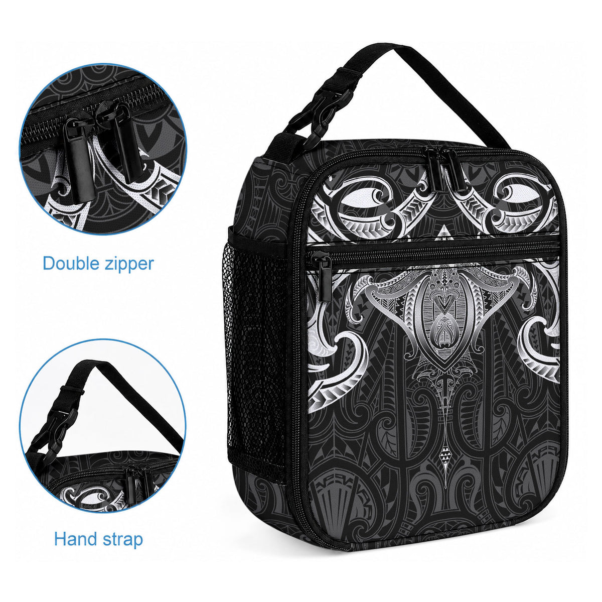 New Zealand Aotearoa Lunch Bag Maori Manta Ray Moko Black LT05 - Polynesian Pride