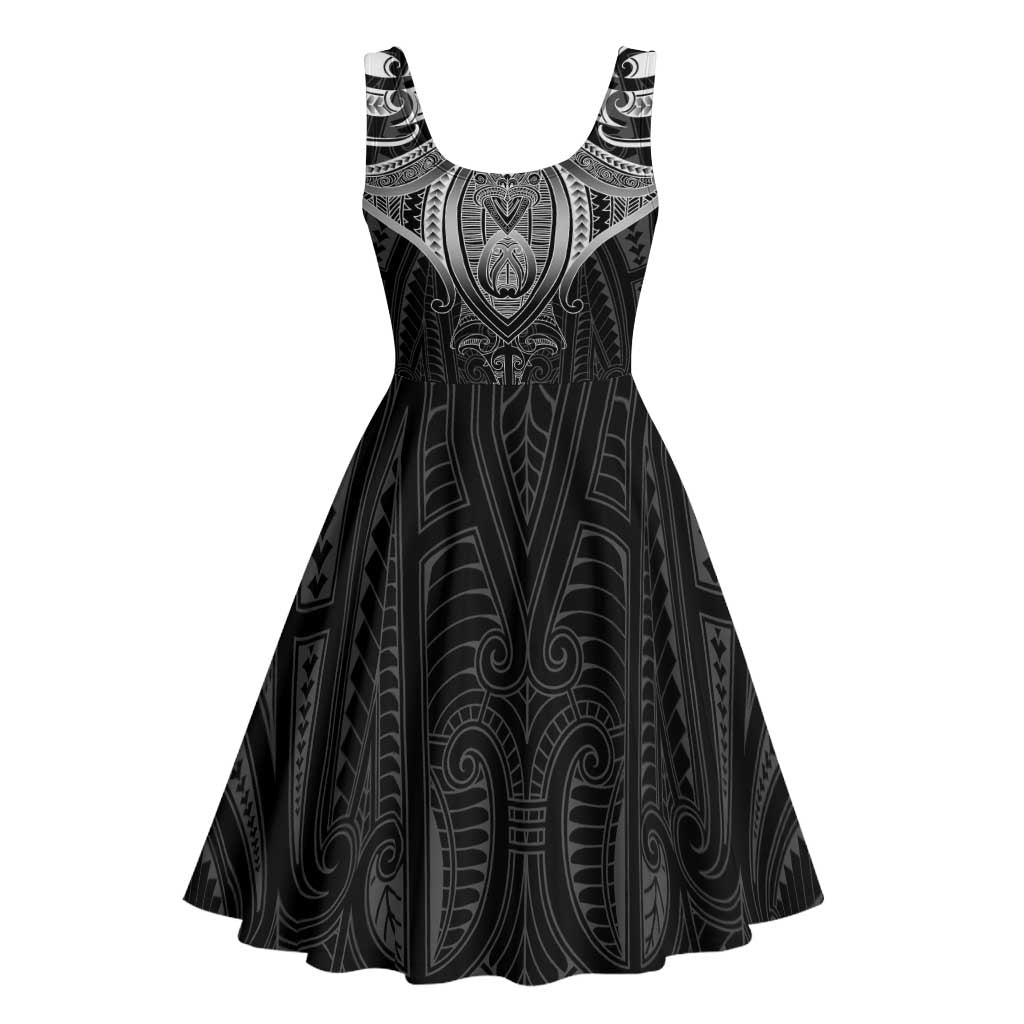 New Zealand Aotearoa Midi Dress Maori Manta Ray Moko Black LT05 - Polynesian Pride