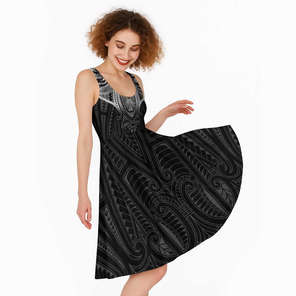 New Zealand Aotearoa Midi Dress Maori Manta Ray Moko Black LT05 - Polynesian Pride