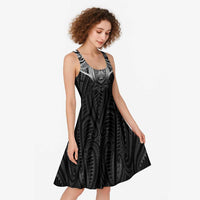 New Zealand Aotearoa Midi Dress Maori Manta Ray Moko Black LT05 - Polynesian Pride