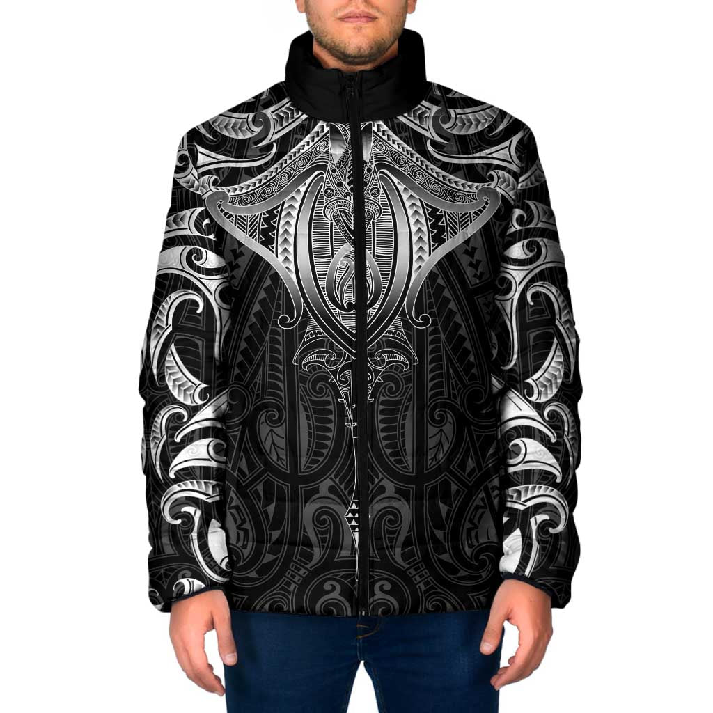 New Zealand Aotearoa Padded Jacket Maori Manta Ray Moko Black - Polynesian Pride