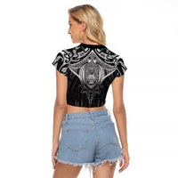 New Zealand Aotearoa Raglan Cropped T Shirt Maori Manta Ray Moko Black - Polynesian Pride
