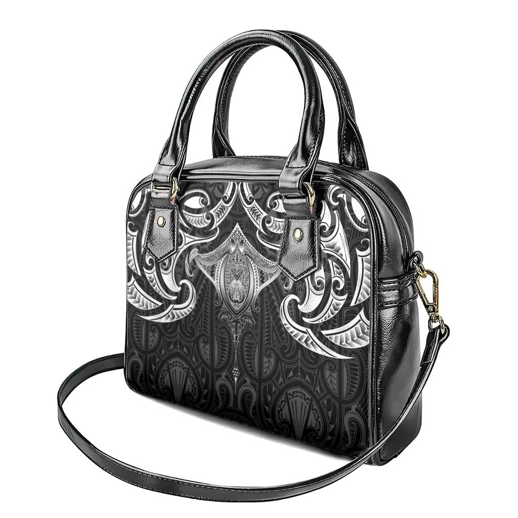 New Zealand Aotearoa Shoulder Handbag Maori Manta Ray Moko Black - Polynesian Pride