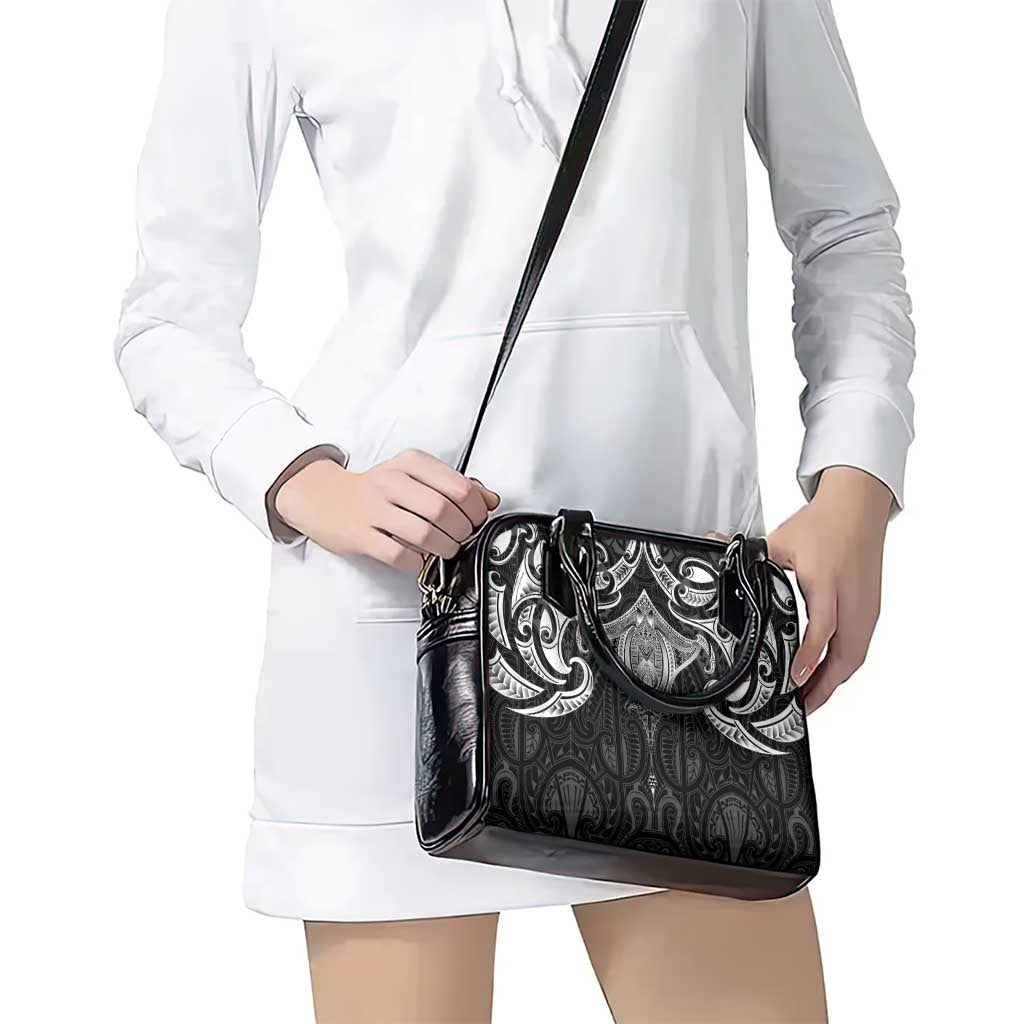New Zealand Aotearoa Shoulder Handbag Maori Manta Ray Moko Black - Polynesian Pride