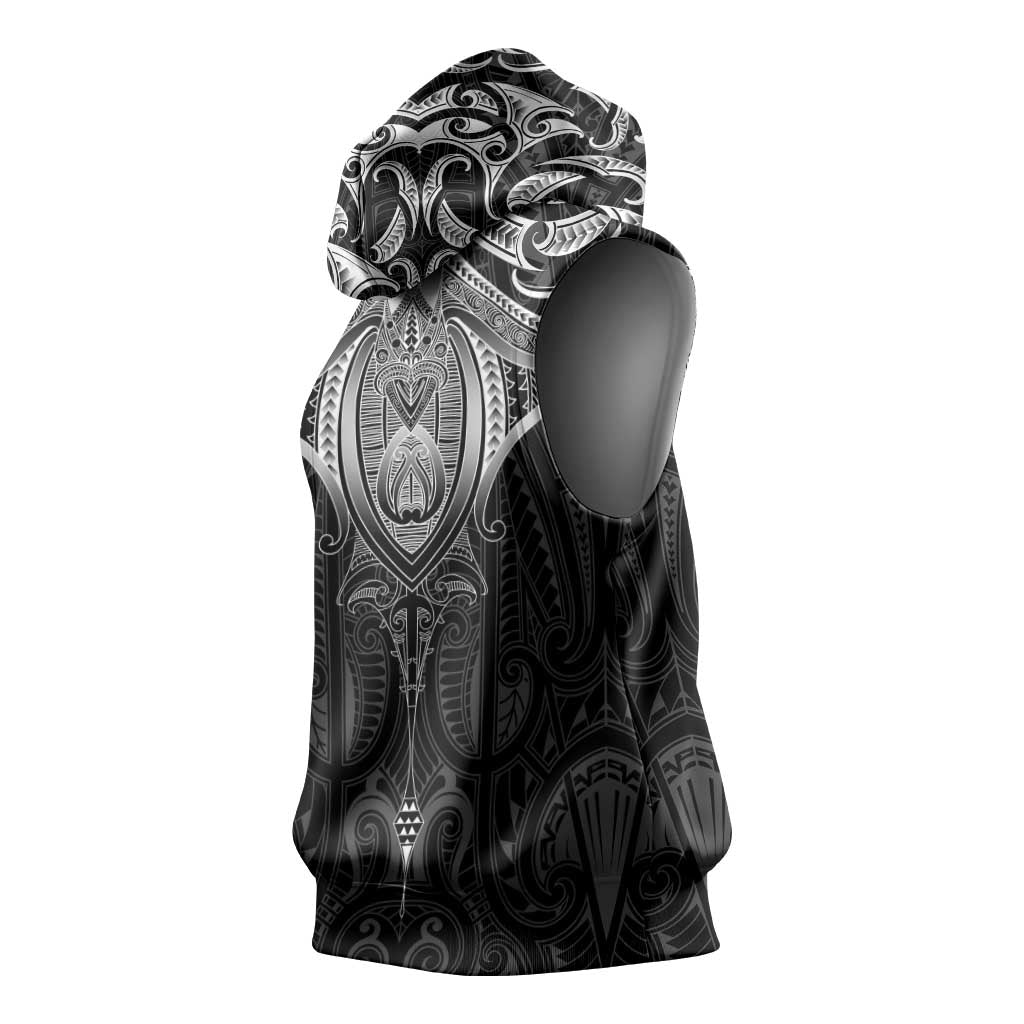 New Zealand Aotearoa Sleeveless Hoodie Maori Manta Ray Moko Black - Polynesian Pride