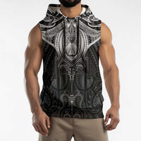 New Zealand Aotearoa Sleeveless Hoodie Maori Manta Ray Moko Black - Polynesian Pride