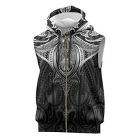 New Zealand Aotearoa Sleeveless Zip Hoodie Maori Manta Ray Moko Black - Polynesian Pride