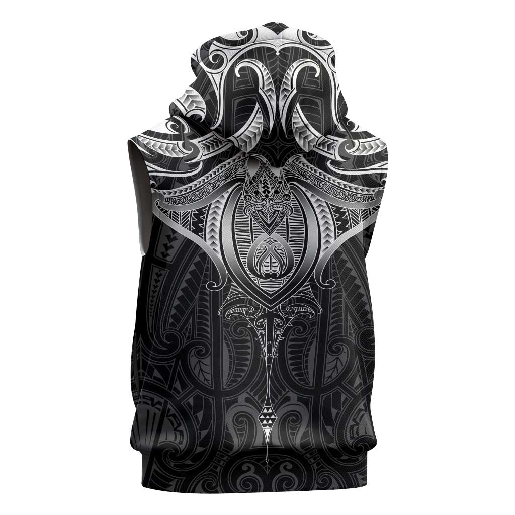 New Zealand Aotearoa Sleeveless Zip Hoodie Maori Manta Ray Moko Black - Polynesian Pride