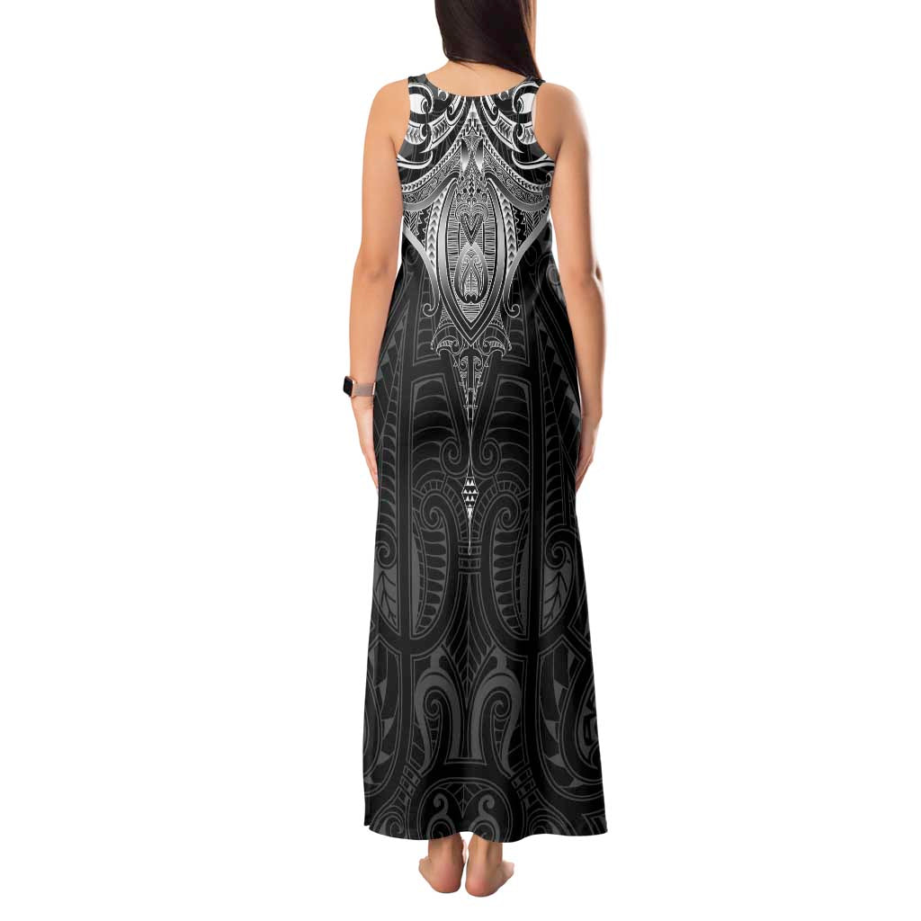 New Zealand Aotearoa Tank Maxi Dress Maori Manta Ray Moko Black - Polynesian Pride