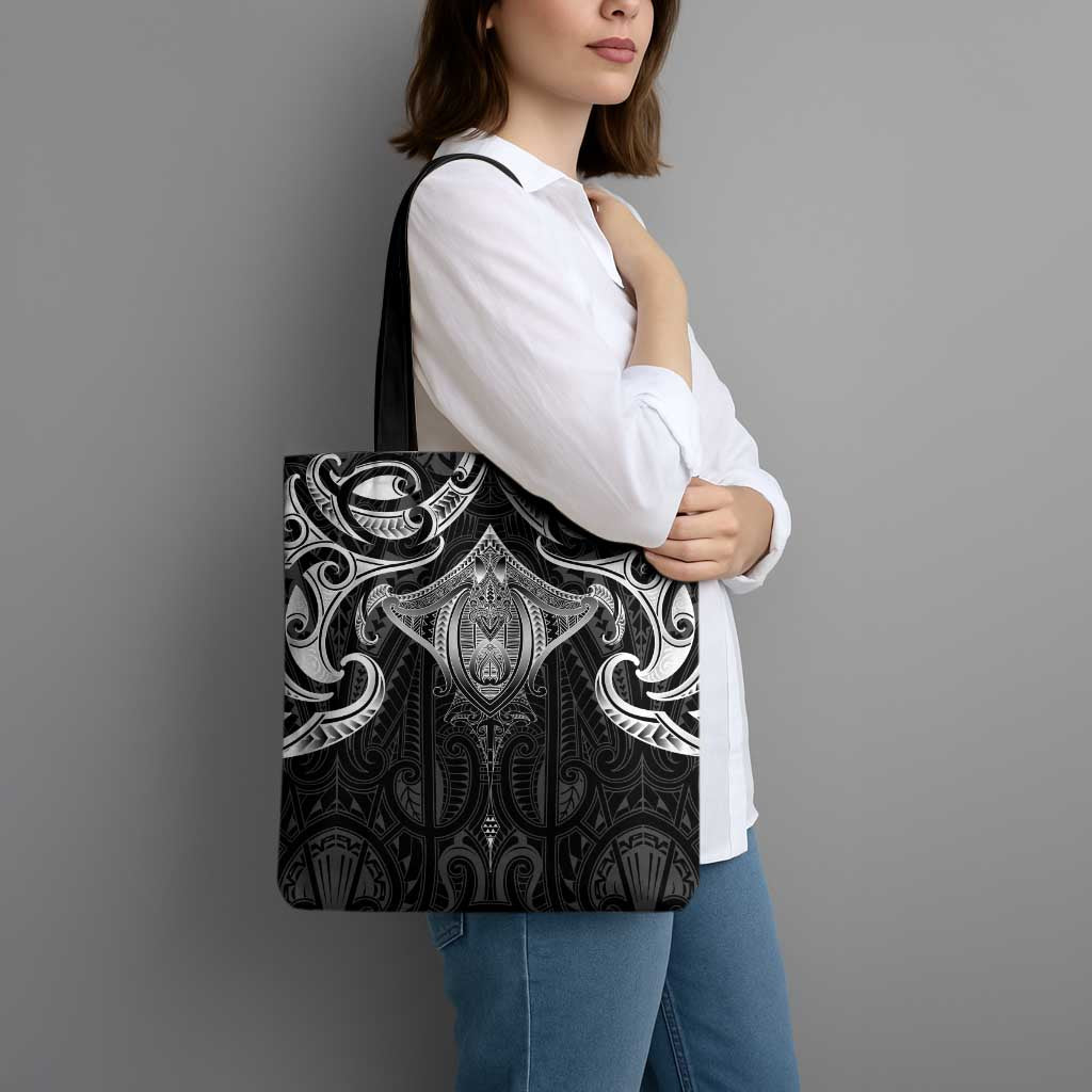 New Zealand Aotearoa Tote Bag Maori Manta Ray Moko Black - Polynesian Pride