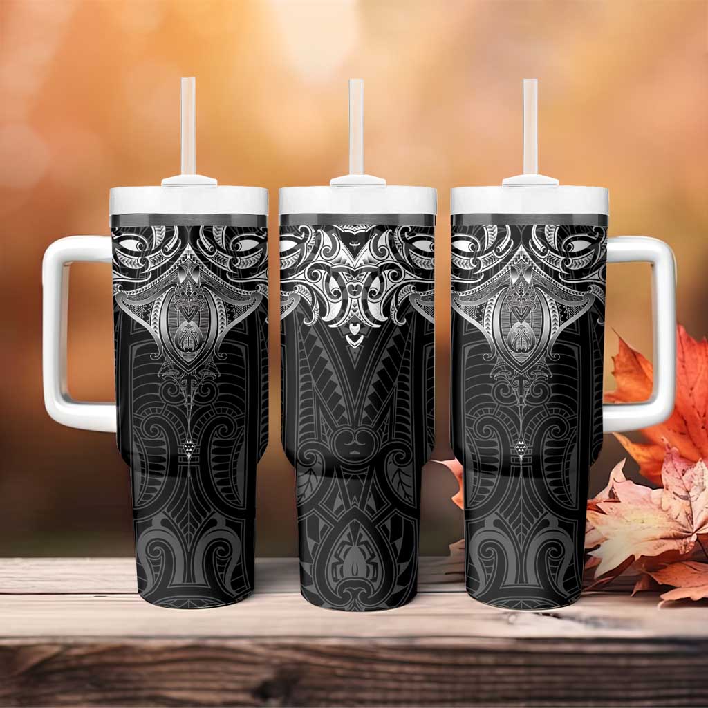 New Zealand Aotearoa Tumbler With Handle Maori Manta Ray Moko Black - Polynesian Pride