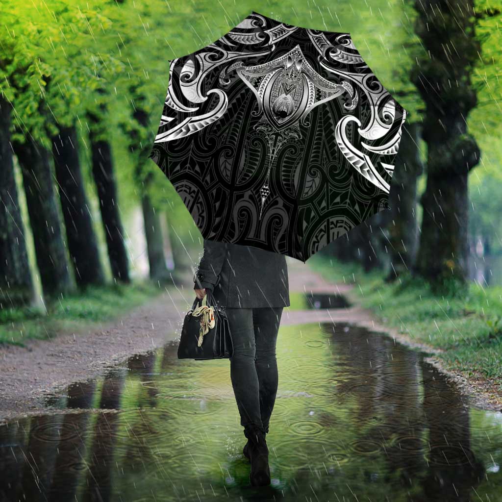 New Zealand Aotearoa Umbrella Maori Manta Ray Moko Black - Polynesian Pride