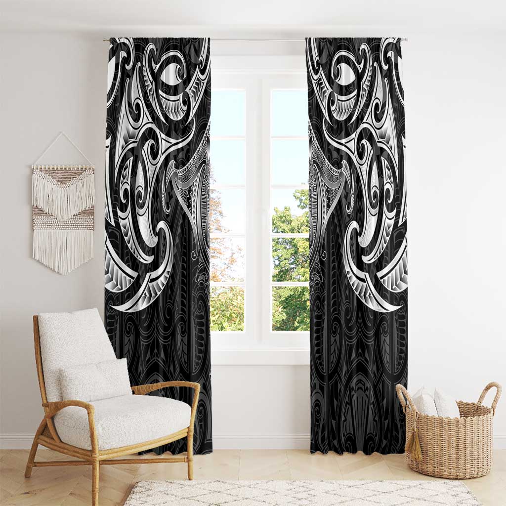 New Zealand Aotearoa Window Curtain Maori Manta Ray Moko Black - Polynesian Pride