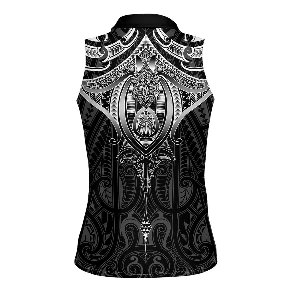 New Zealand Aotearoa Women Sleeveless Polo Shirt Maori Manta Ray Moko Black LT05 - Polynesian Pride