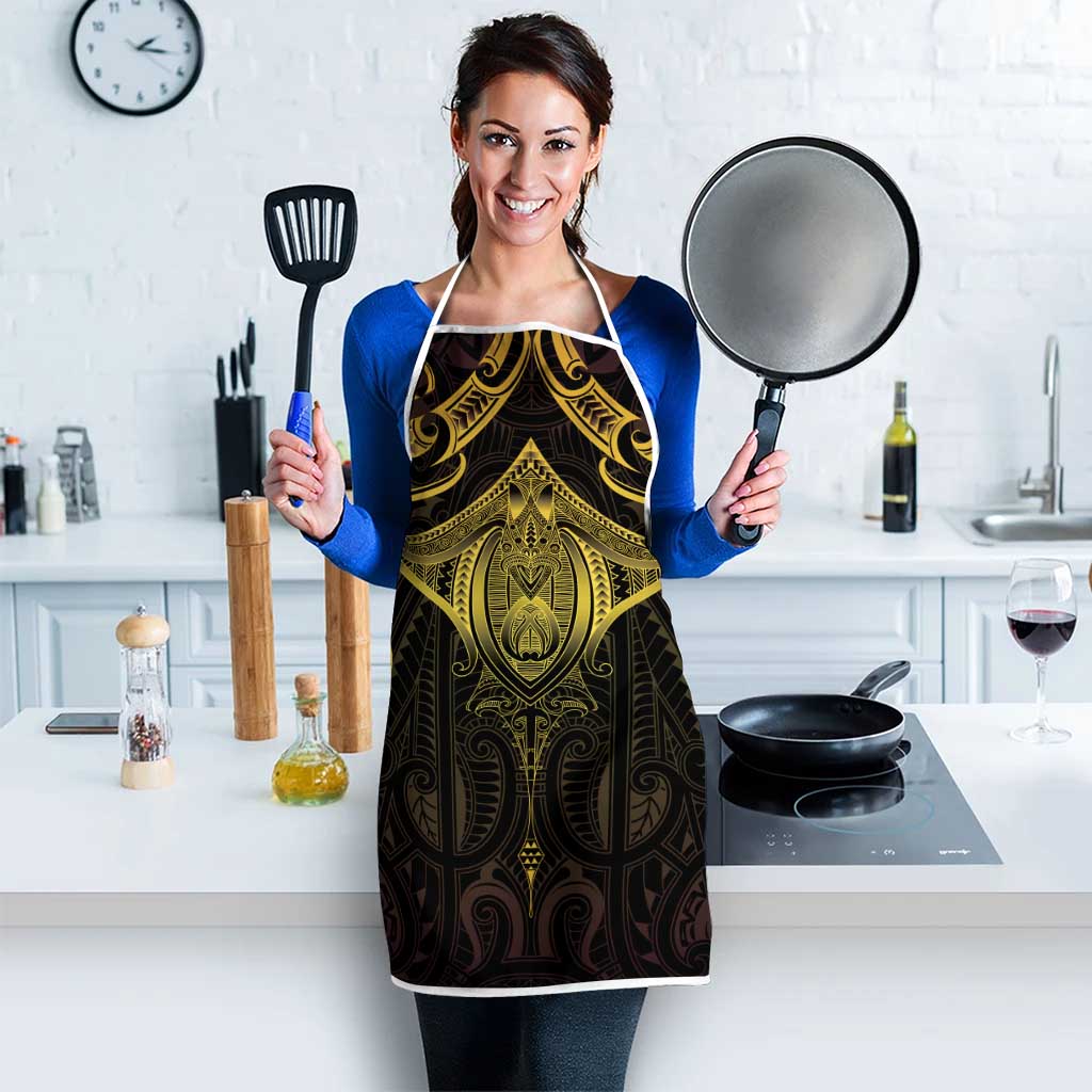 New Zealand Aotearoa Apron Maori Manta Ray Moko Gold - Polynesian Pride