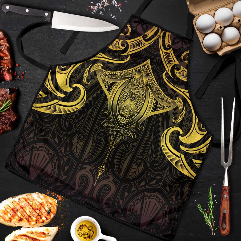 New Zealand Aotearoa Apron Maori Manta Ray Moko Gold - Polynesian Pride